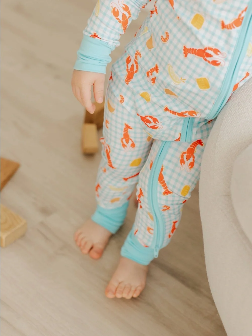 Toast + Jams Checkered Gingham Crawfish Lobster Lemon Romper 0-3 3-6 12-18 18-24